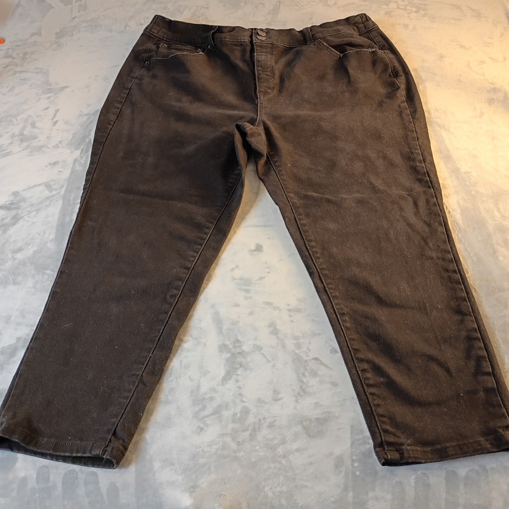 Terra & Sky Womens 2X 20W-22W Black Denim Pants Elastic Waist Straight Leg S